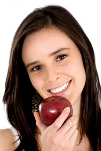 woman with an apple